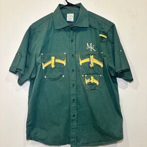 Y2K Miskeen Shirt Mens XXL Prototype Sample Gold Hardware‎ Embroidered